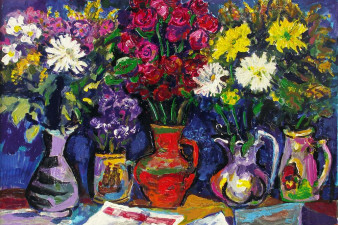 Цветы и поздравления ко дню рождения. 2012.Холст, акрил. 100х120